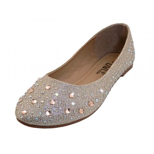 Wholesale Footwear Women's Rhinestone Top Ballet Flat Shoes In Rose Gold Sizes 5-10