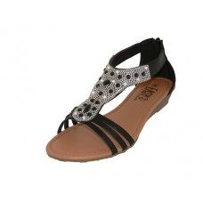 Wholesale Footwear Women's Rhinestone Sandals In Black Sizes 6-11