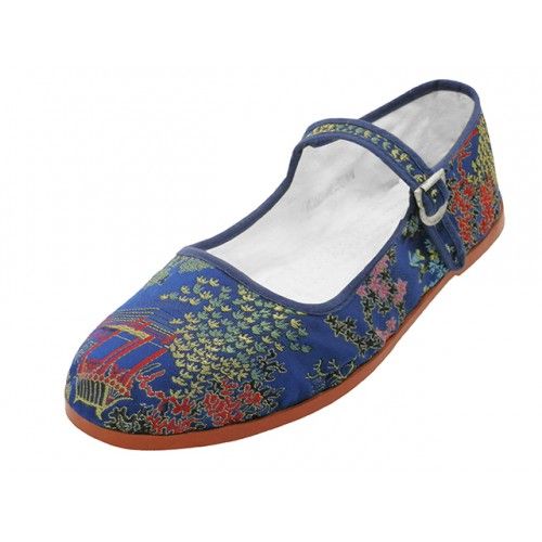 Wholesale Footwear Women's Satin Brocade Upper Classic Mary Jane Shoes In Navy Sizes 36-41