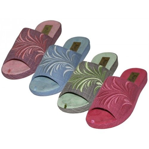 Wholesale Footwear Women's Cloth Open Toes Floral Embroidery Upper House Slippers