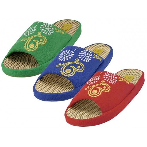 Wholesale Footwear Women's Cloth Open Toe Flower Embroidery Upper House Slippers