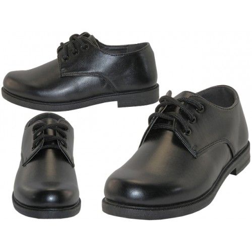 Wholesale Footwear Big Boy's Pu Upper Black Shoelace Top Dress Shoe & School Shoes In Black