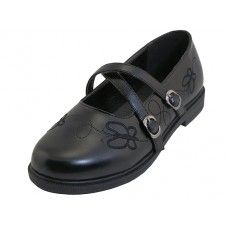 Wholesale Footwear Big Girls Butterfly Embroidery X -Strap Black Mary Jane School Shoes In Black