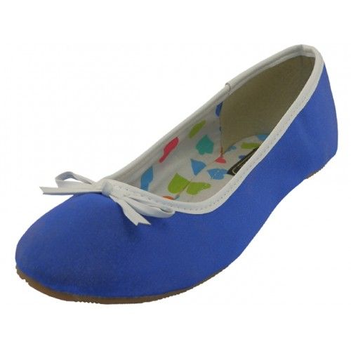 Wholesale Footwear Women's Satin Ballet Flat Shoes In Neon Blue