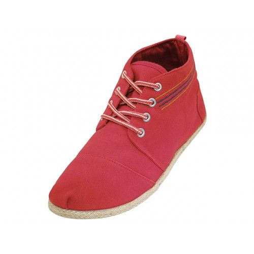 Wholesale Footwear Women's HI-Top Canvas Shoes In Red