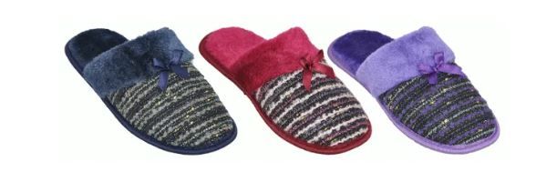 Wholesale Footwear Women's Warm Plush House Slippers With Tribal Design & Bow