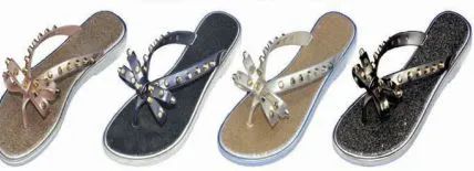 Wholesale Footwear Womens Flip Flops Bow Rhinestones Thong Flat Dress Sandals