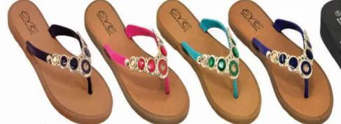 Wholesale Footwear Womens Summer Beach Flat Sandals Rhinestone Shiny Beads Slip On Flip Flops