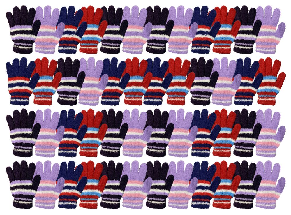 Wholesale Footwear Yacht And Smith Women's Assorted Striped Colored Fuzzy Gloves