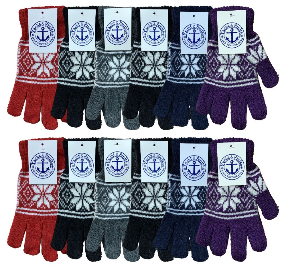 Wholesale Footwear Yacht And Smith Women's Winter Gloves In Assorted Snowflake Print