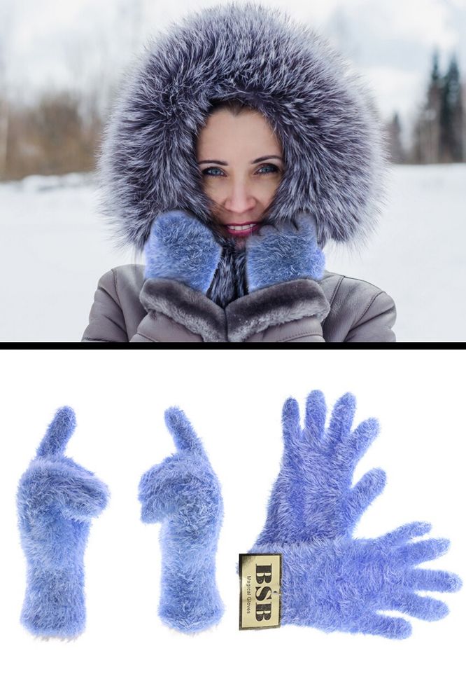 Wholesale Footwear Fuzzy Blue Fashion Winter Gloves