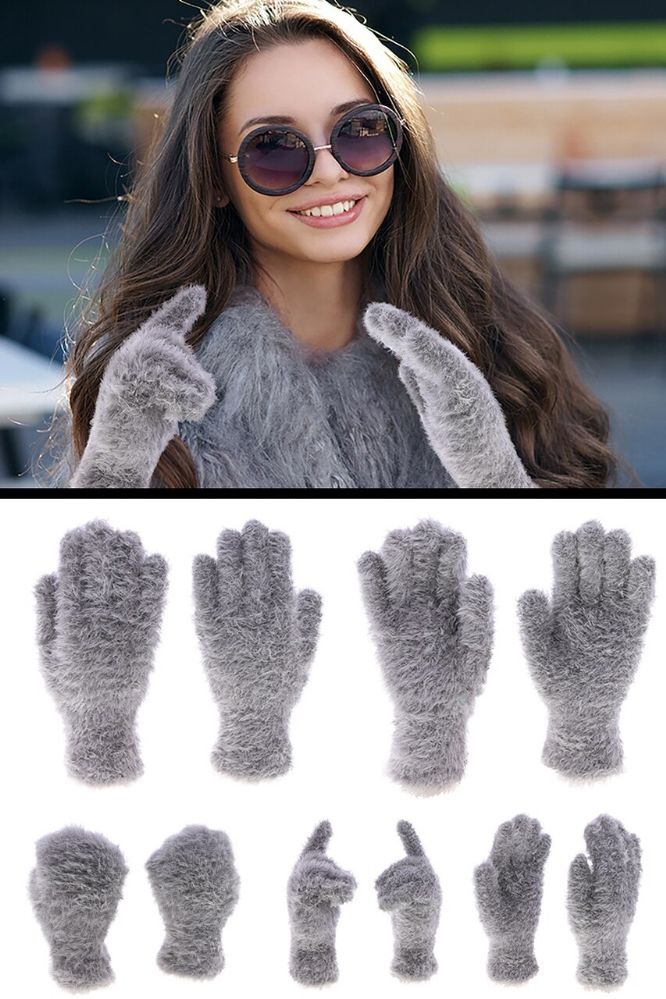 Wholesale Footwear Fuzzy Gray Fashion Winter Gloves