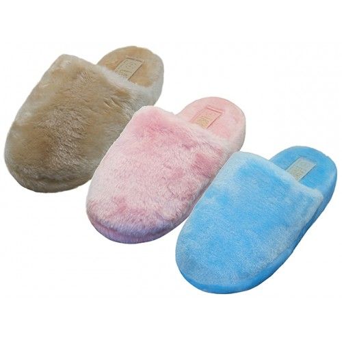 Wholesale Footwear Women's Fuzzy Plush Close Toe Open Back House Slippers