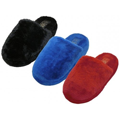 Wholesale Footwear Women's Heavy Plush Close Toe And Open Back House Slippers