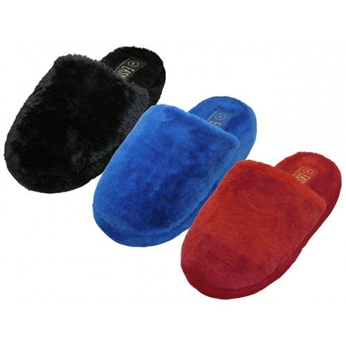 Wholesale Footwear Women's Fuzzy Plush Close Toe And Open Back House Slippers