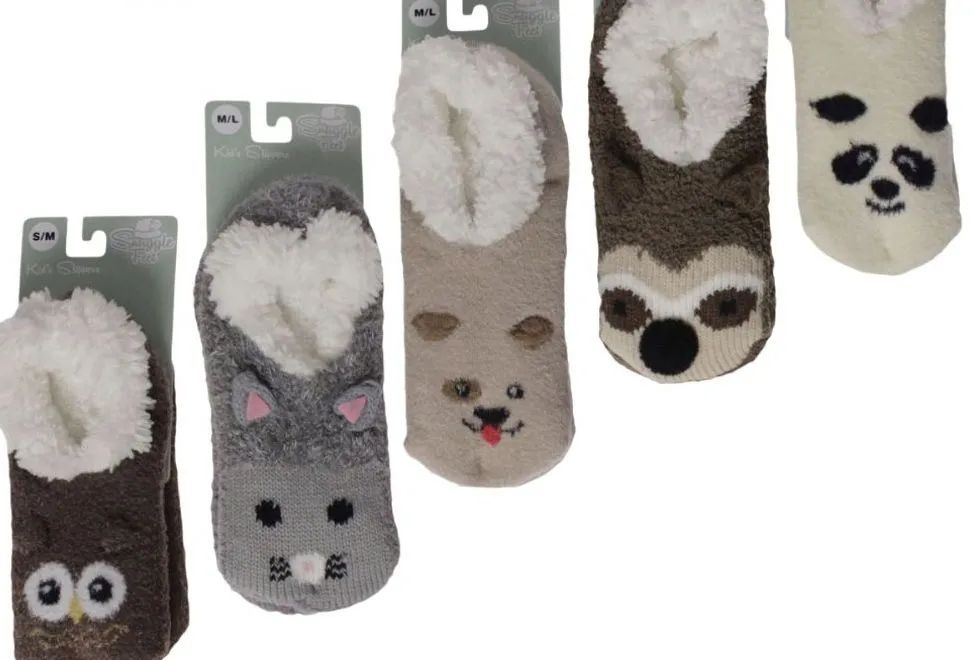 Wholesale Footwear Kids Pile Fur Lined Animal Slippers Assorted By Snuggle Feet
