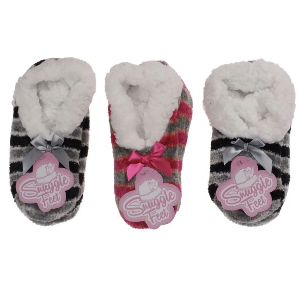 Wholesale Footwear Girls Snuggle Feet Chenille Striped Slipper With Sherpa Lining