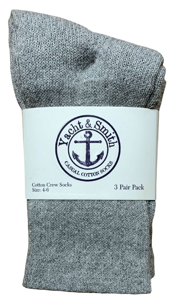 Wholesale Footwear Yacht & Smith Kids Cotton Crew Socks Gray Size 4-6