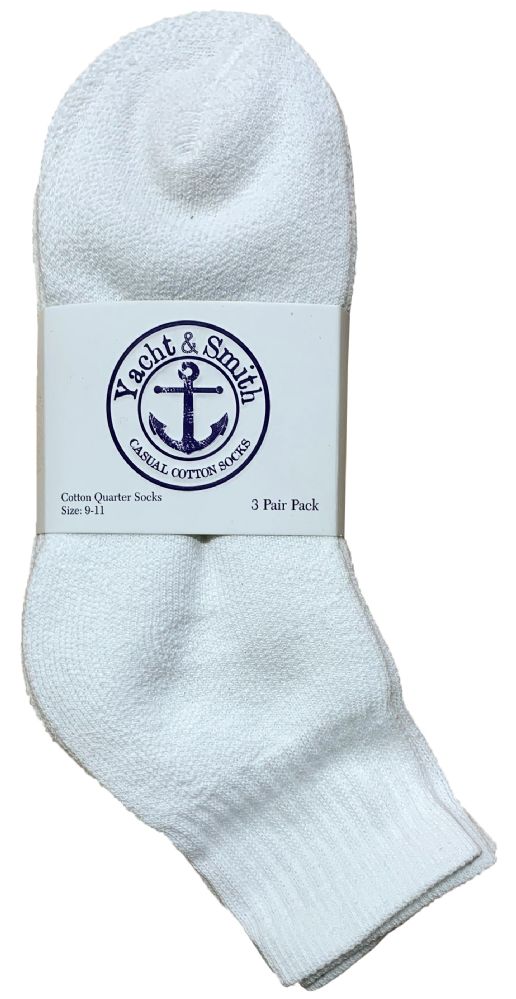 Wholesale Footwear Yacht & Smith Kids Cotton Quarter Ankle Socks In White Size 6-8 Bulk Pack
