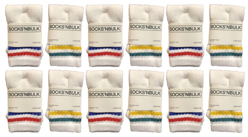 Wholesale Footwear Yacht & Smith Kids Cotton Tube Socks White With Stripes Size 4-6 Bulk Pack
