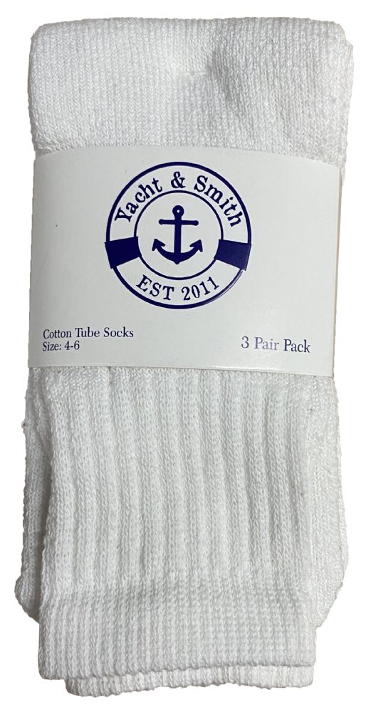 Wholesale Footwear Yacht & Smith Kids White Cotton Tube Socks Size 4-6