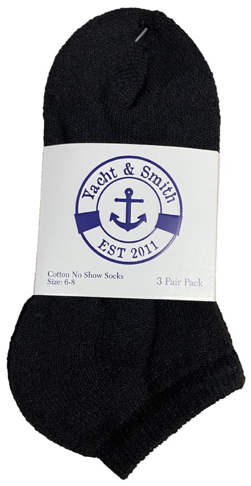 Wholesale Footwear Yacht & Smith Kids No Show Ankle Socks Size 6-8 Black Bulk Pack