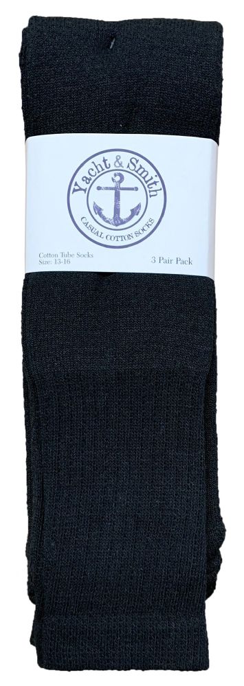 Wholesale Footwear Yacht & Smith Men's Cotton 31 Inch Terry Cushioned Athletic Black Tube Socks Size 13-16