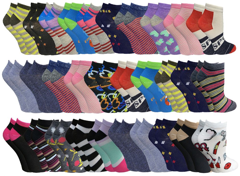 Wholesale Footwear Yacht & Smith Assorted Pack Of Womens Low Cut Printed Ankle Socks Size 9-11