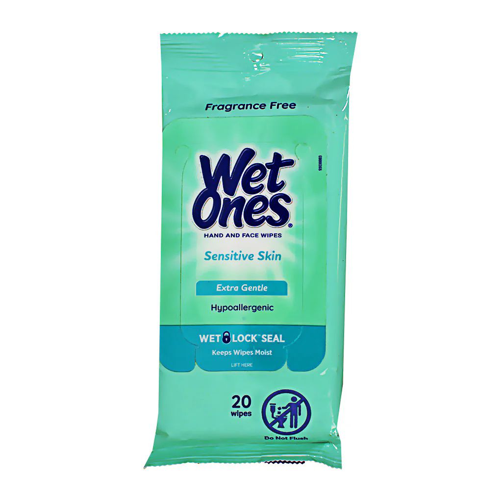 Wholesale Footwear Travel Size Wet Ones Sensitive Skin Hands & Face Wipes - Pack Of 20