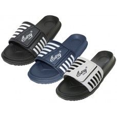 Wholesale Footwear Men's Velcro Upper With Stripe Slide Sandal