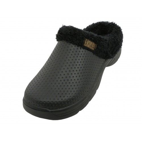 Wholesale Footwear Men's Cotton Terry Lining Insole Soft Clogs In Black