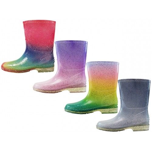 Wholesale Footwear Youth Soft Plain Rubber Rain Boots In Assorted Glitter