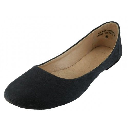 Wholesale Footwear Women's Micro Suede Walking Ballet Flats Black Color