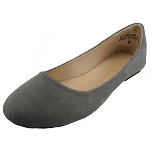 Wholesale Footwear Women's Micro Suede Walking Ballet Flats Gray Color