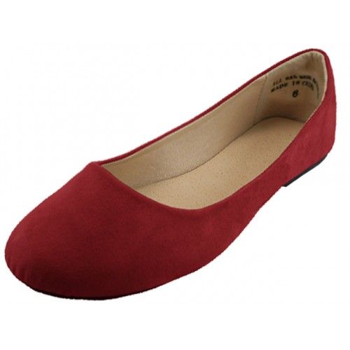 Wholesale Footwear Women's Micro Suede Walking Ballet Flats Maroon Color