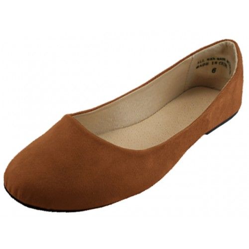 Wholesale Footwear Women's Micro Suede Walking Ballet Flats Brown Color