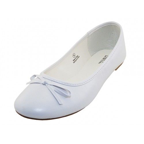 Wholesale Footwear Women's Comfort Soft Pu Upper Ballet Flat Shoes In White Sizes 6-11