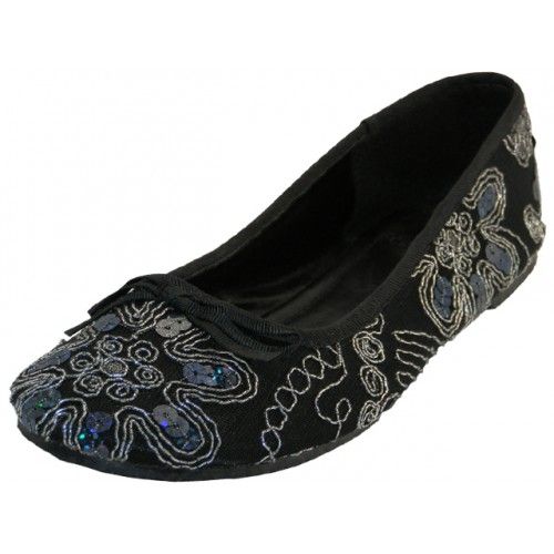 Wholesale Footwear Women's Sequin Ballet Flat Shoes In Black
