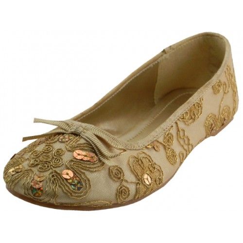 Wholesale Footwear Women's Sequin Ballet Flat Shoes In Gold
