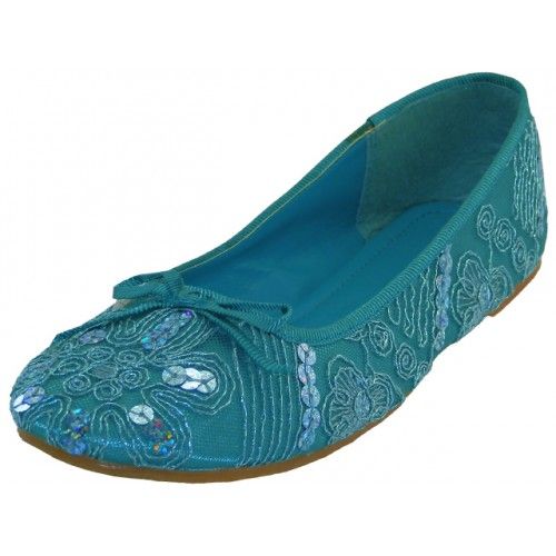 Wholesale Footwear Women's Sequin Ballet Flat Shoes In Turquoise