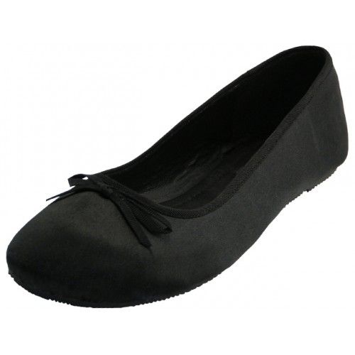 Wholesale Footwear Women's Satin Ballet Flat Shoes In Black