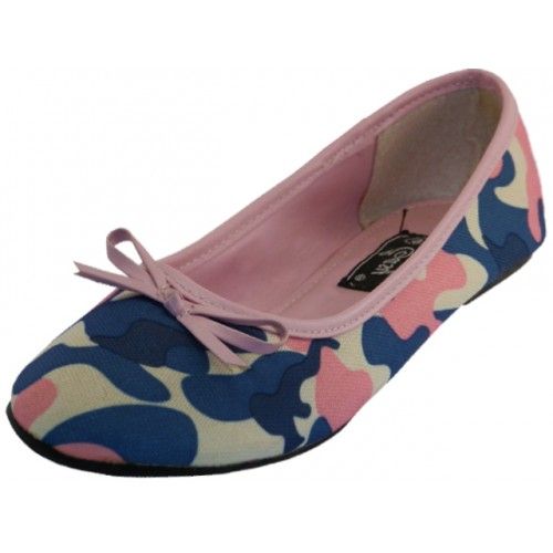 Wholesale Footwear Women's Camouflage Ballet Flats In Pink Sizes 5-10