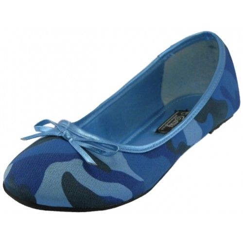 Wholesale Footwear Women's Camouflage Ballet Flats In Blue Sizes 5-10