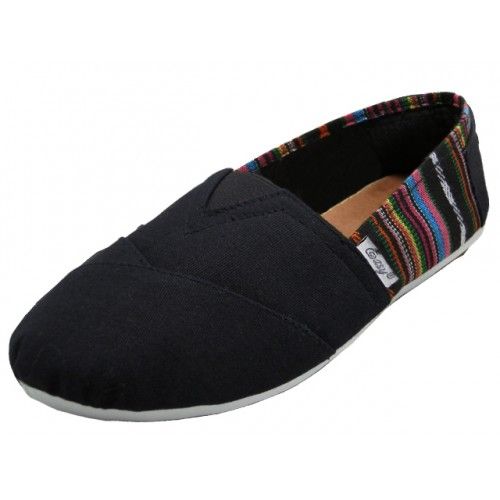 Wholesale Footwear Women's Slip On Casual Canvas Shoes In Black With Color Stripes Sizes 5-10