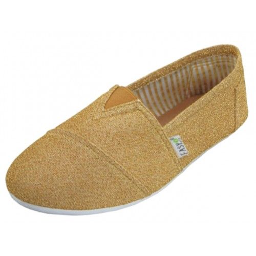 Wholesale Footwear Women's Slip On Casual Canvas Shoes In Gold Sizes 5-10