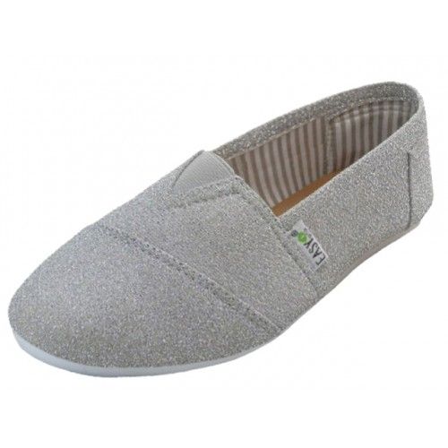 Wholesale Footwear Women's Slip On Casual Canvas Shoes In Silver Sizes 5-10