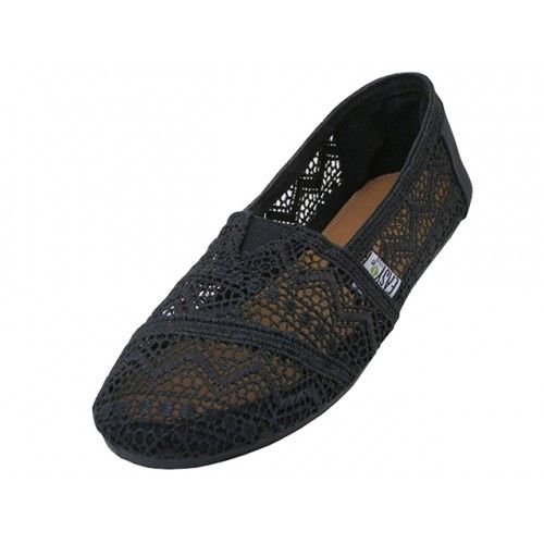 Wholesale Footwear Women's Crochet Canvas Slip On Shoes In Black Sizes 5-10