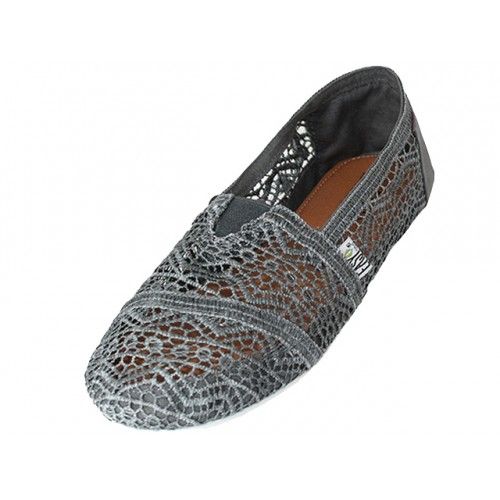 Wholesale Footwear Women's Crochet Canvas Slip On Shoes In Gray Sizes 5-10