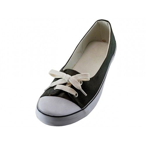 Wholesale Footwear Women's Lace Up Canvas Shoe Black Color