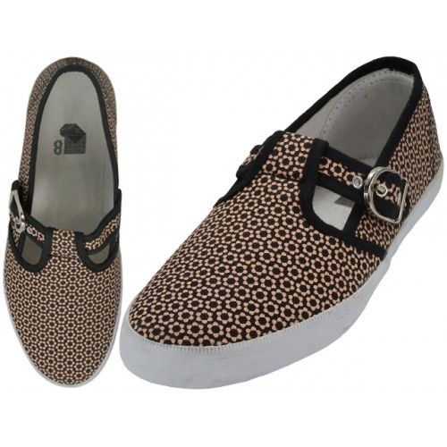 Wholesale Footwear Women's Solid T-Strap Canvas Shoes In Micro D. Print